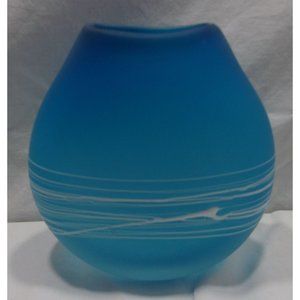 Blenko?? Style Blue to Turquoise Glass Vase 6 1/4"